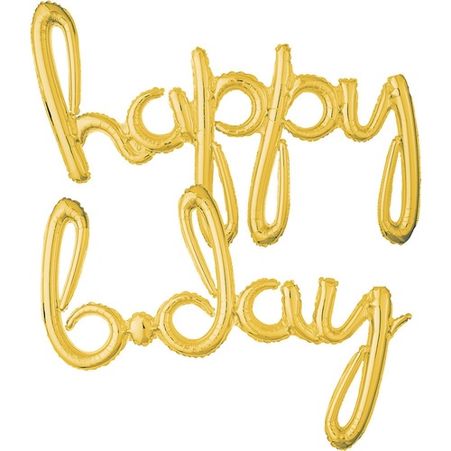Script Balloon Phrase "Happy Bday" Gold Foil Balloons