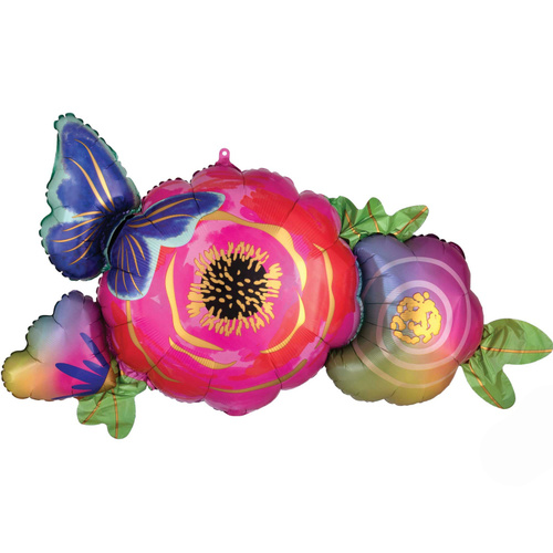 Flowers & Butterfly Satin Infused SuperShape XL Foil Balloon