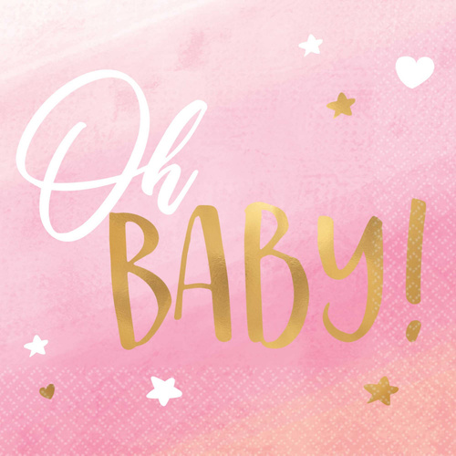 Oh Baby Girl Beverage Napkins Hot Stamped 16 Pack 