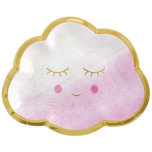 Oh Baby Girl Happy Cloud Shaped Plates Metallic 8 Pack