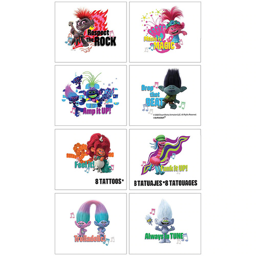 Trolls World Tour Metallic Tattoos 8 Squares