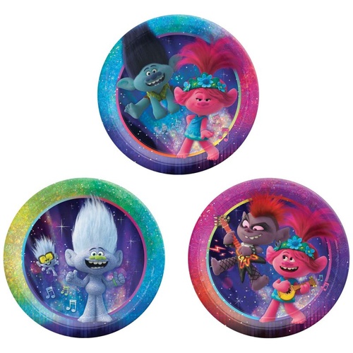 Trolls World Tour Assorted Prismatic Lunch Cake Dessert Plates 8 Pack