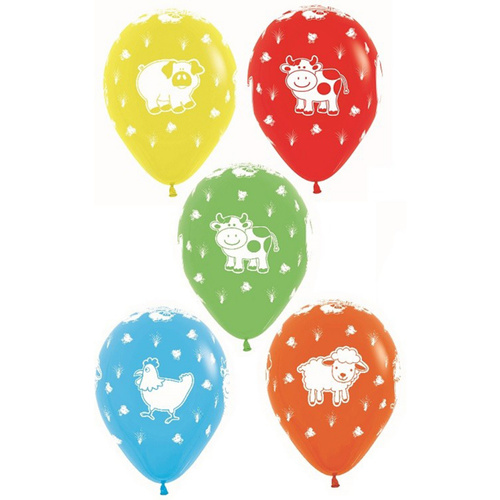 Farm Animals Fashion Assorted Latex Balloons 12 Pack