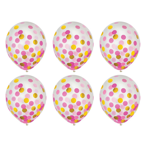 Pink & Gold Confetti Latex Balloons 30cm approx 6 Pack