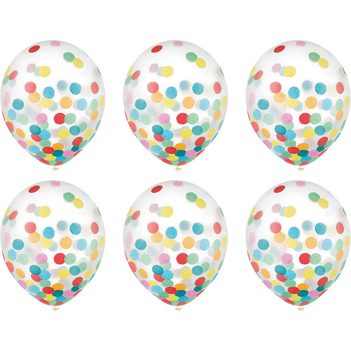 Multi-Coloured Confetti Latex Balloons 30cm approx 6 Pack