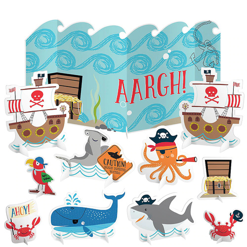 Pirate Shark Ahoy Birthday Table Decorating Kit 10 Pieces