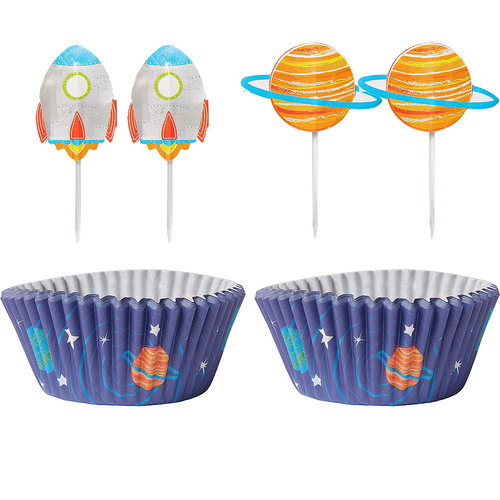 Space Blast Off Birthday Cupcake Cases & Picks Set x 24