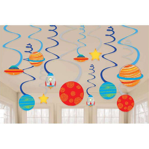 Space Blast Off Birthday Hanging Swirl Decorations Value 12 Pack 