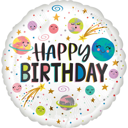 Happy Birthday Smiling Galaxy Round Foil Balloon 45cm 