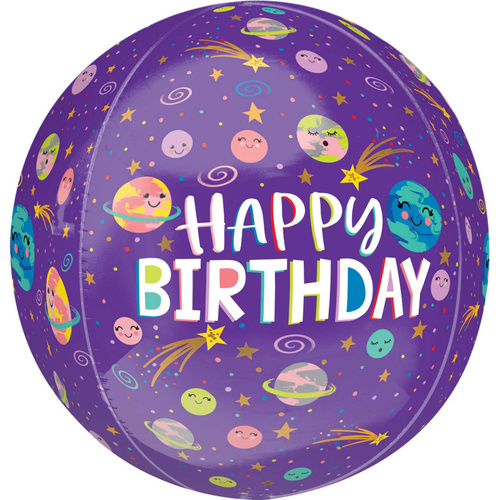 Space Smiling Galaxy Happy Birthday Orbz Large Round Balloon