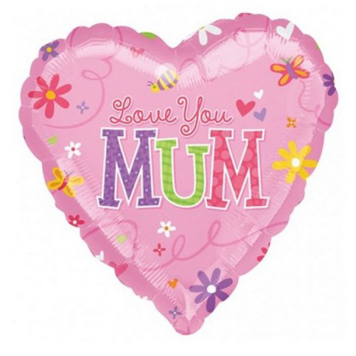 Mother's Day Love You Mum Heart Shaped Foil Balloon
