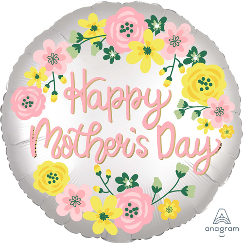 Happy Mother's Day Floral Satin infused Foil Round Balloon