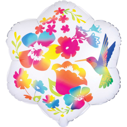 Watercolour Flowers & Hummingbird Shape XL Satin Infused Foil Balloon