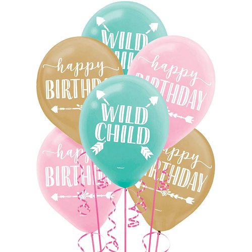 Boho Birthday Girl 30cm Latex Balloons 15 Pack
