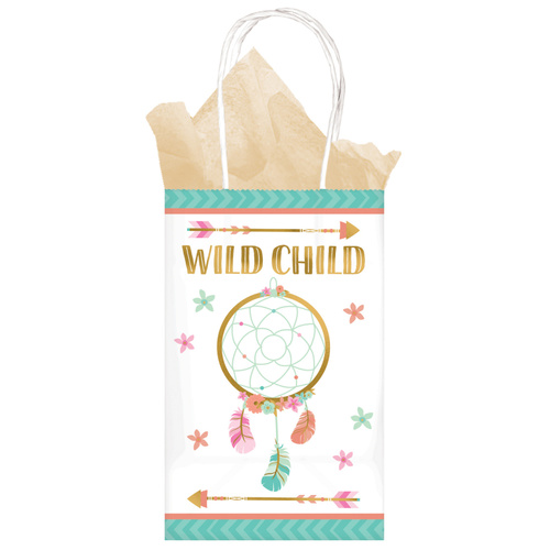 Boho Birthday Girl Printed Paper Kraft Bags 8 Pack