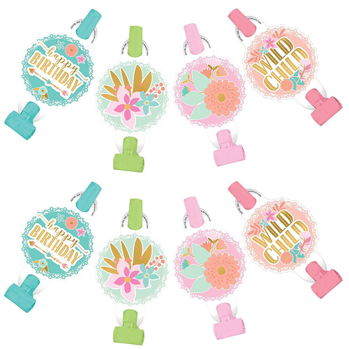 Boho Birthday Girl Party Blowouts 8 Pack