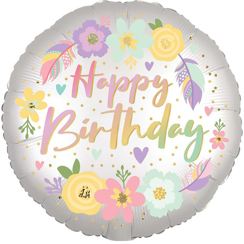Boho Happy Birthday Satin Flowers XL Foil Balloon