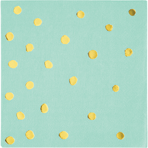 Mint & Gold Touch of Colour Foil Dots Beverage Napkins 16 Pack