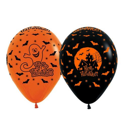 Halloween Night Fashion Assorted Black & Orange Latex Balloons 12 Pack