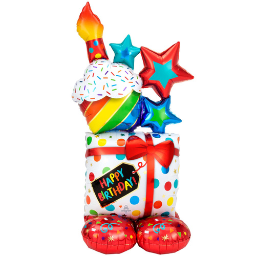 Happy Birthday Stacked Icons AirLoonz Giant Foil Air Fill Balloon