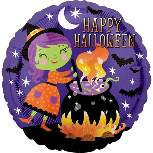 Happy Halloween Witch & Cauldron Round Foil Balloon
