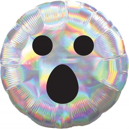 Halloween Ghost Face Holographic Iridescent Foil Round Balloon