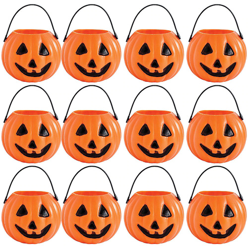 Halloween Pumpkin Smiling Mini Treat Pails Plastic 12 Pack