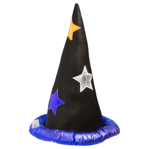 Halloween Wizard Hat Black with Gold, Silver & Blue Stars