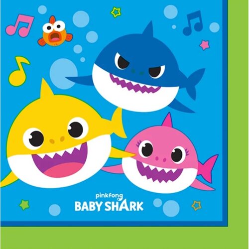 Baby Shark Beverage Napkins 16 Pack Square