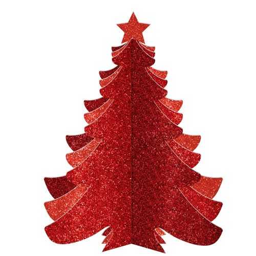 Christmas Tree 3D Decoration Red MDF Glittered