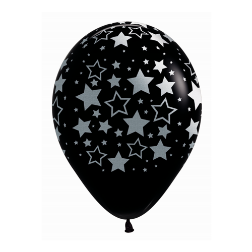 Graduation Metallic Bold Stars Fashion Black Latex Balloons 12 Pack