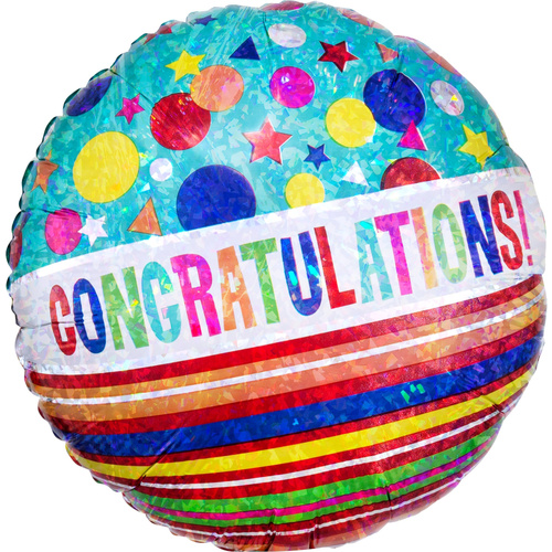 Congratulations Sparkle Holographic Round Foil Balloon
