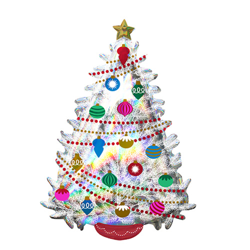 Christmas Tree Silver Holographic SuperShape Iridescent Foil Balloon