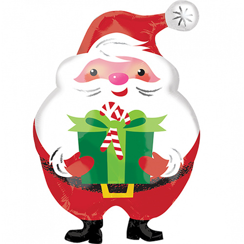 Christmas Jovial Santa & Present Junior Shape XL Foil Balloon