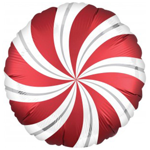 Christmas Sangria Red Candy Cane Swirls Foil Round Balloon