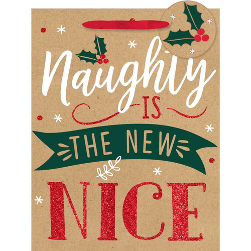Naughty Is The New Nice Medium Vertical Glittered Gift Bag & Gift Tag