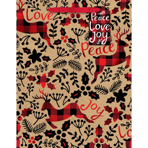 Peace Love Joy Medium Vertical Gift Bag & Gift Tag Foil Hot Stamped x1