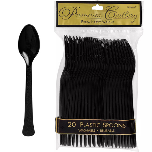 Amscan Jett Black Party Supplies Spoons 20 Pack