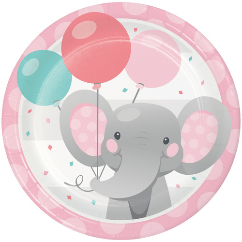 Enchanting Elephant Pink Lunch Plates Paper 8 Pack