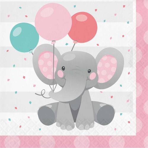 Enchanting Elephant Pink Lunch Napkins 16 Pack