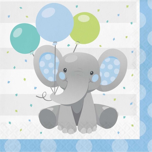 Enchanting Elephant Blue Lunch Napkins 16 Pack