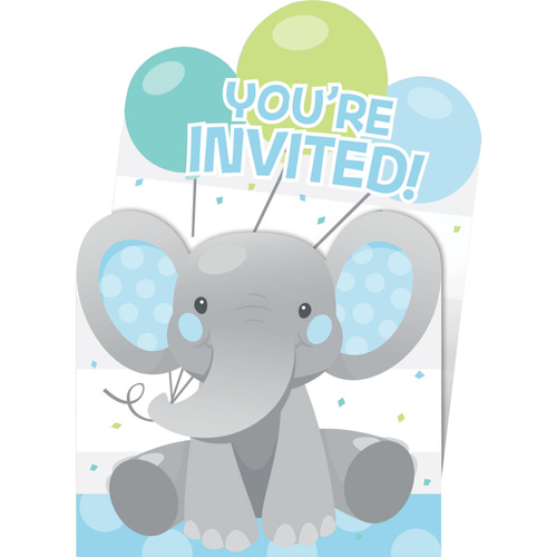 Enchanting Elephant Blue Invitations Pop-Up 8 Pack