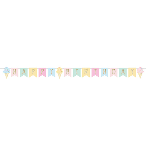 Ice Cream Party Happy Birthday Ribbon Banner & Foil 