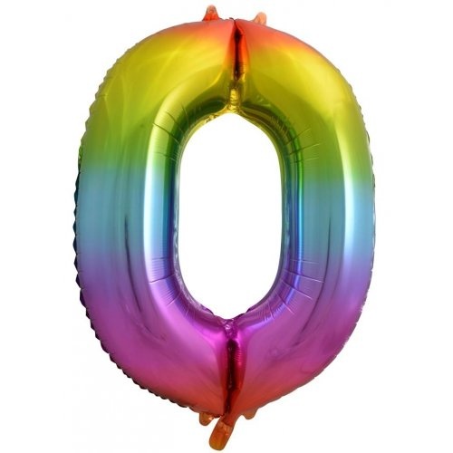 Number 0 Rainbow Splash Foil Balloon 86cm