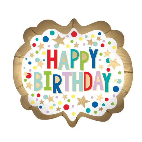 Happy Birthday Gold Satin Marquee Dots SuperShape Foil Balloon