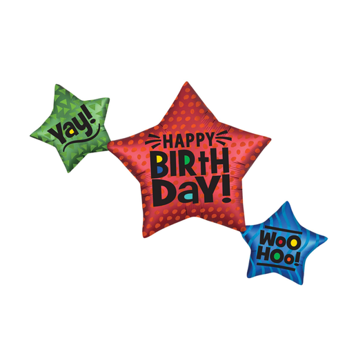 Happy Birthday SuperShape Satin Star Trio Foil Balloon