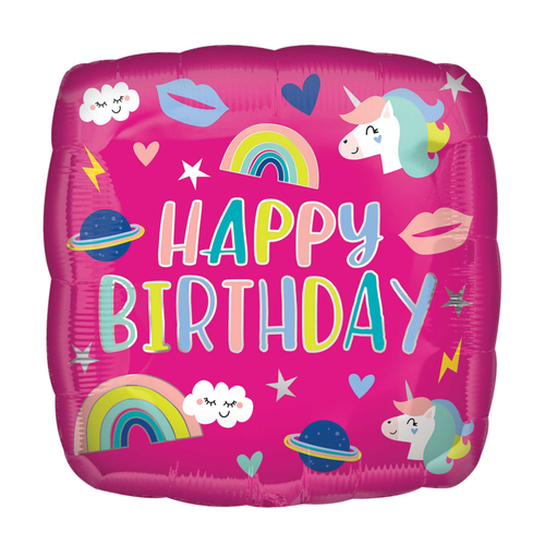 Happy Birthday Unicorn Trendy Icons Foil Balloon