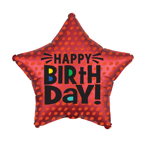 Happy Birthday Satin Infused Star Foil Balloon