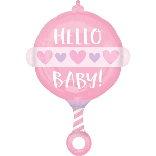 Baby Girl Hello Baby Rattle Foil Balloon