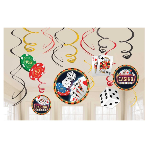 Roll The Dice Casino Hanging Swirl Decorations 12 Value Pack